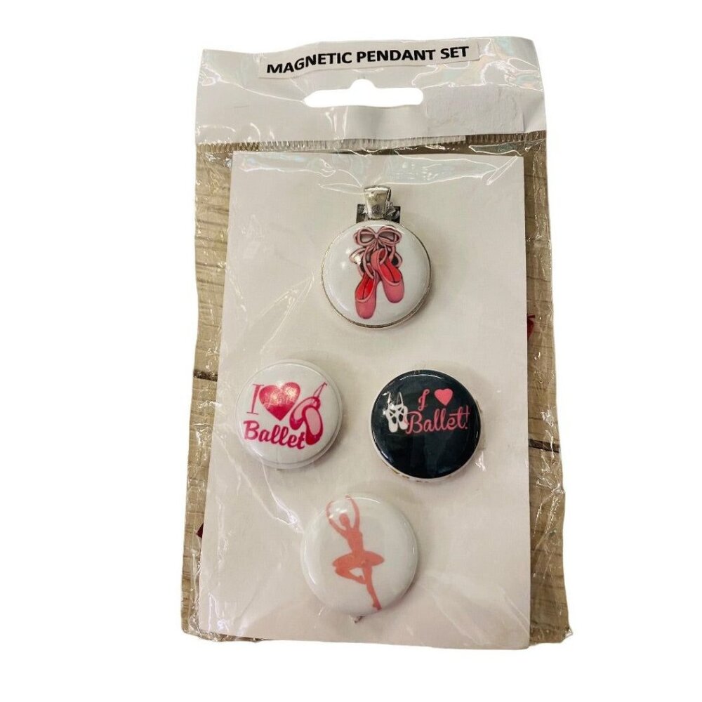 New Ballet Theme Set of 4 Magnetic Pendant and Chain Necklace Set Pink